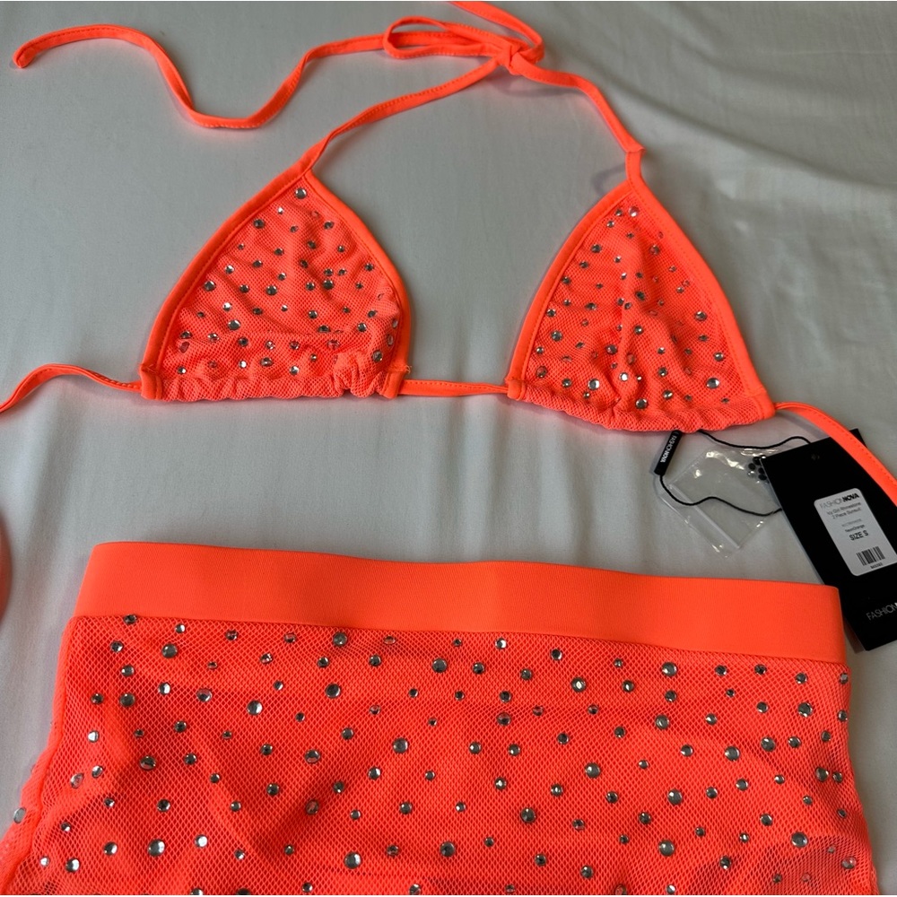 Icy girl rhinestone 2 piece sunsuit